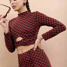 Tokyo Talkies Checked Crop Top-image-3