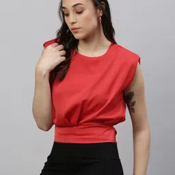SHOWOFF Women Solid Round Neck Synthetic Crepe Top-image-77
