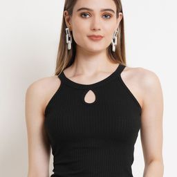 Popwings Black Keyhole Neck Crop Top-picture-30