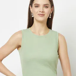 GLITO Ribbed Sleeveless Cotton Fitted Crop Top-picture-1