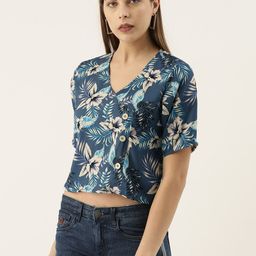 Campus Sutra Blue Floral Printed Crop Top-28