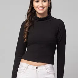 Orchid Blues Black Net High Neck Crop Top-image-24