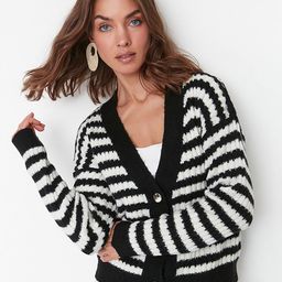 Trendyol Women Black & White Striped Cardigan Sweater-image-56