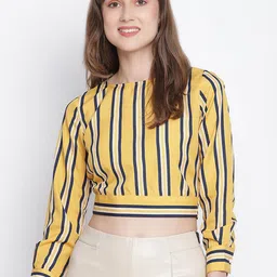 DRAAX Fashions Striped Cuffed Sleeves Crop Blouson Top-image-95