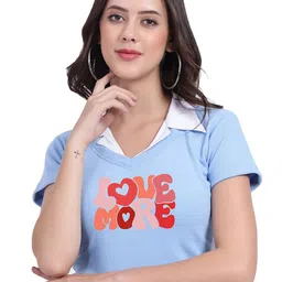 TABADTOD Shirt Collar Short Sleeves Typographic Printed Crop Top-29