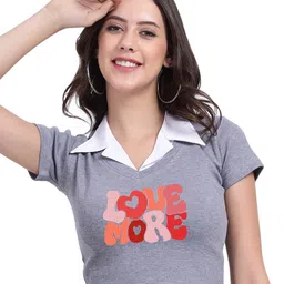 TABADTOD Typography Printed Crop Top With Collar-6
