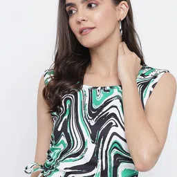 TANDUL Abstract Printed Ruched Crop Top-6