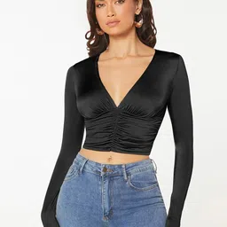 Stylecast X Slyck V- Neck Gathered Crop Fitted Top-picture-18