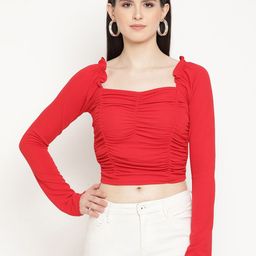 BAESD Sweetheart Neck Ruched Ruffles Fitted Crop Top-image-34