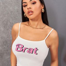 Stylecast X Slyck Typography Printed Shoulder Straps Crop Fitted Top-picture-12