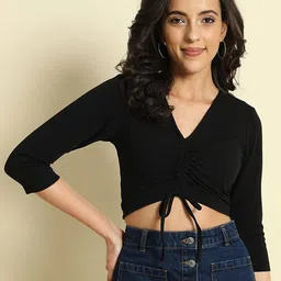 Trend Arrest Solid Waist Tie-Ups Crop Top-61