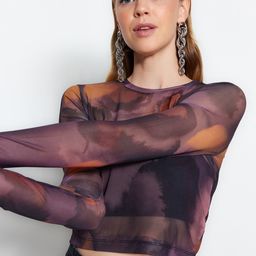 Trendyol Abstract Printed Semi-Sheer Crop Top-image-15