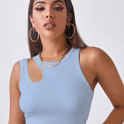 BAESD Sleeveless Knitted Cotton Cut Out Fitted Crop Top-image-38