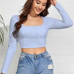 BAESD Square Neck Pleated Crop Empire Top-image-47