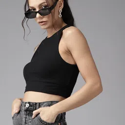 The Roadster Lifestyle Co. Ribbed Fitted Sleeveless Crop Top-22