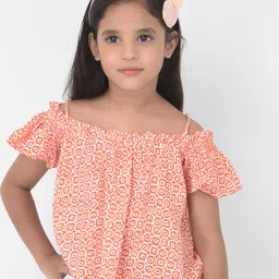 Crimsoune Club Girls Orange Floral Print Top-picture-24