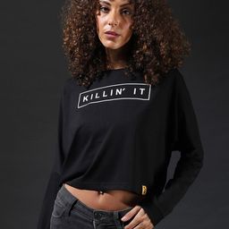Campus Sutra Woman Black Typography Print Crop Top-image-61