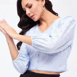 Harpa Self Designed Puff Sleeves Crop Top-picture-27