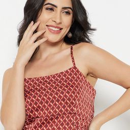 Madame Geometric Printed Shoulder Straps Crop Top-45
