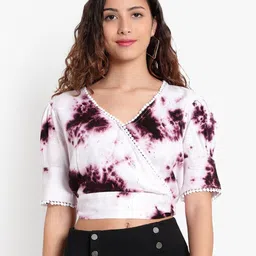 Indietoga Plus Size Purple Tie & Dye Regular Rayon Crop Wrap Tops-picture-1
