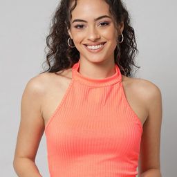 BAESD Self Design Halter Neck Cotton Fitted Crop Top-image-17