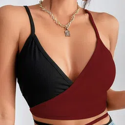 Stylecast X Slyck Colourblocked Shoulder Straps Tie-Ups Styled Back Crop Top-image-12