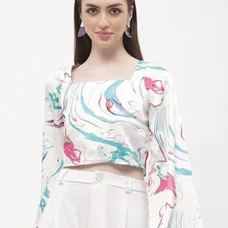Madame Floral Printed Bell Sleeve Crop Top-image-43