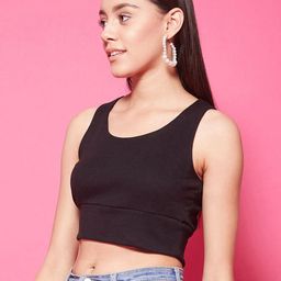 CHIMPAAANZEE Black SolidBodycon Styled Back Crop Top-image-32