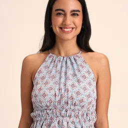 20Dresses Blue Floral Printed Cinched Waist Top-image-70