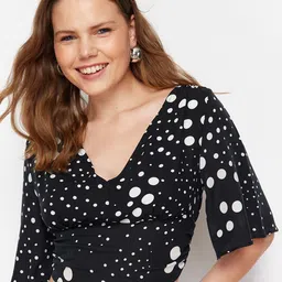 Trendyol Polka Dot Print Flared Sleeve Blouson Top-image-28