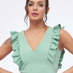 Kibo Ruffles Flutter Sleeve Crop Top-18