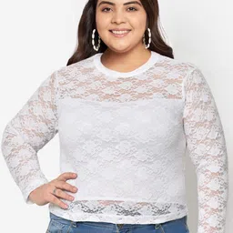 wild U Plus Women White Sheen Sheer Lace Top-picture-7