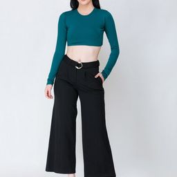 Cation Teal Blue Cotton Crop Fitted Top-image-84
