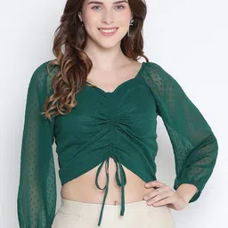 DRAAX Fashions Self Design Ruched Regular Crop Top-image-46