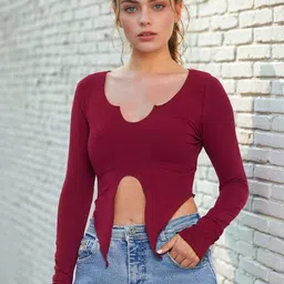 Stylecast X Slyck Women Keyhole Neck Fitted Crop Top-picture-22