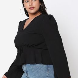 Curves by MISH Plus Size Black Georgette Crop Top-image-52