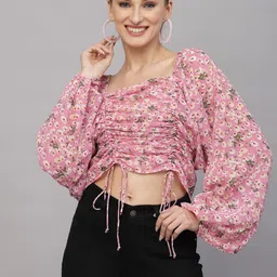 aayu Floral Printed Puff Sleeves Crop Top-image-21