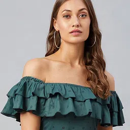 CHIMPAAANZEE Green Off-Shoulder Bardot Crop Top-image-9