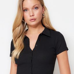 Trendyol Shirt Collar Short Sleeves Shirt Style Crop Top-image-73