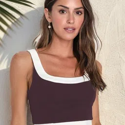 RARE Burgundy Square Neck Sleeveless Bralette Crop Top-image-0