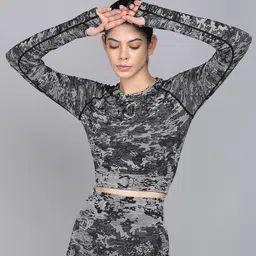 KOBO Seamless Moisture Wicking Abstract Printed Long Sleeves Crop Sports Top-image-19