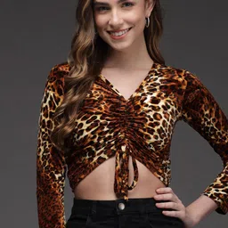 BAESD Animal Printed Ruched Fitted Crop Top-image-73