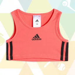 ADIDAS Coral Pink Brand Logo Printed Tank Crop Top-55