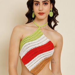 BAESD Self Design Striped Halter Neck Crop Top-image-81