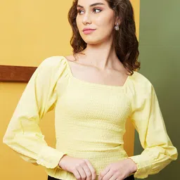 Globus Cotton Square Neck Cuffed Sleeves Crop Top-image-27
