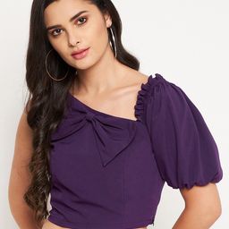 WineRed Women Purple One Shoulder Crepe Crop Top-image-47