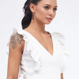 Kibo Ruffles Flutter Sleeves Wrap Crop Top image 4