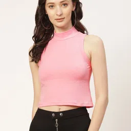 FEMEA Pink Solid Cotton Crop Top-29