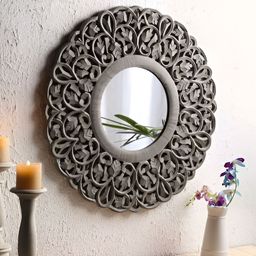 VAS collection home Ethnic Motifs Grey Textured Round Mirror-26