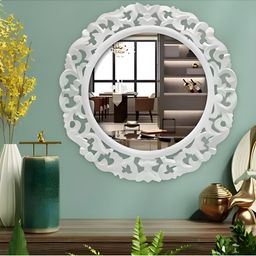 VAS collection home White Self Design Wooden Wall Mirror-44